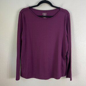LL Bean Womens Petite Large Long Sleeve 100% Supima Cotton Purple Crewneck Top